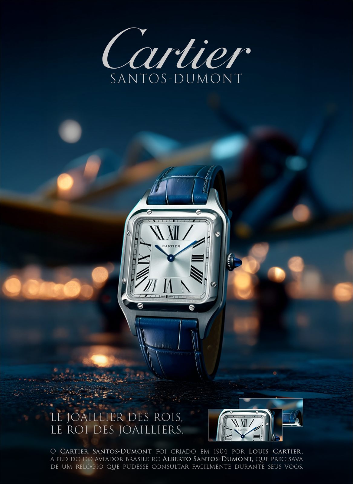 Estudo de anúncio para o relógio Cartier Santos-Dumont